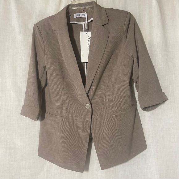 SUSIELADY Women’s 3/4 Sleeve Blazer. Neutral. Tan Medium NWT - Picture 1 of 11